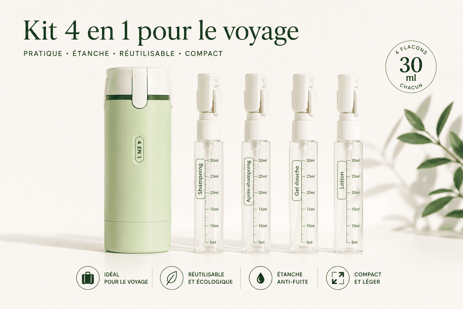 The Travel Kit - Bouteilles 4 en 1 Rechargeables Anti-Fuite