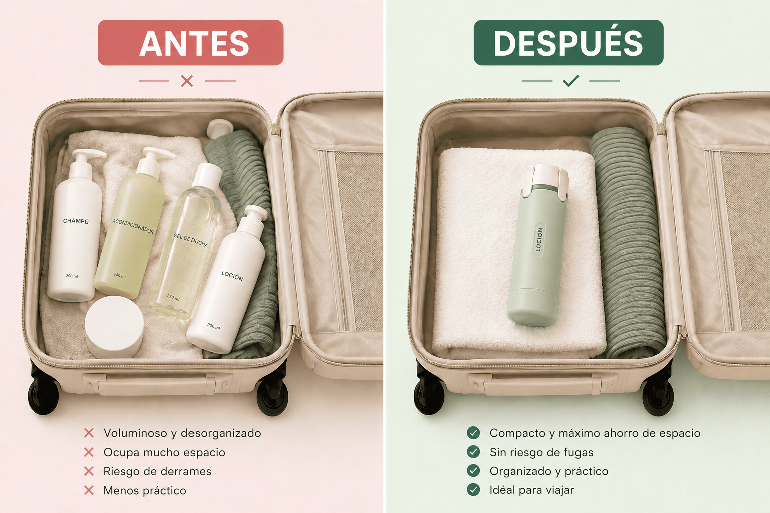 El kit de viaje: botellas 4 en 1 rellenables a prueba de fugas